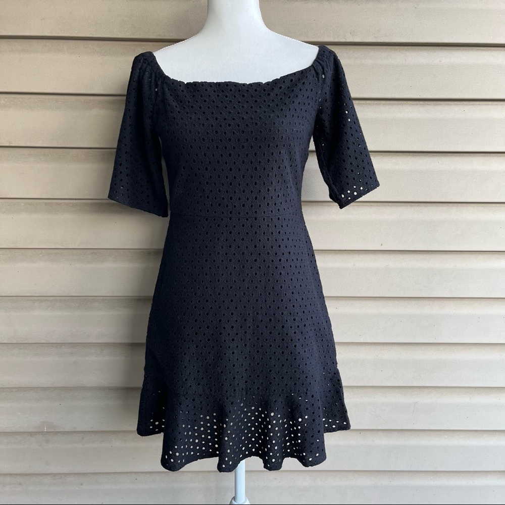 •Line & Dot• Black Eyelet A-Line Dress with Flutter Sleeves - Size Medium - Picture 1 of 9